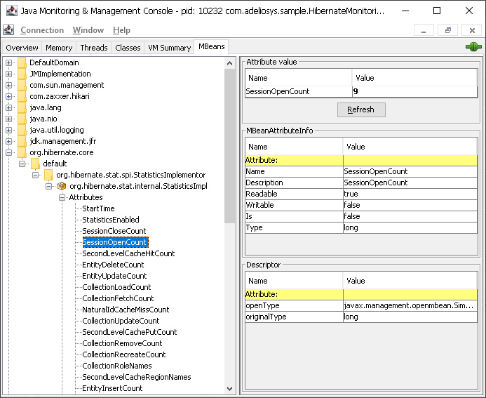 Hibernate JMX metrics